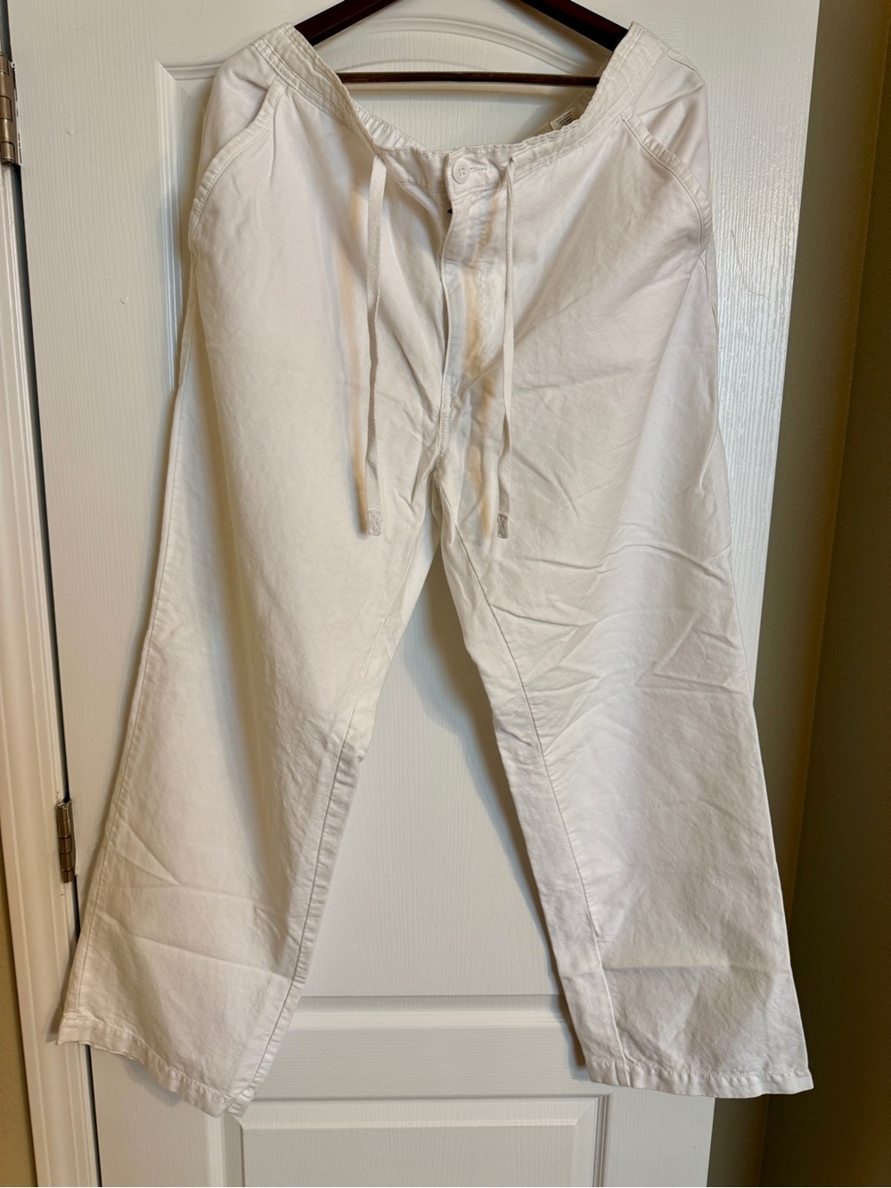 Men's White Cotton/Linen Drawstring Beach Pants